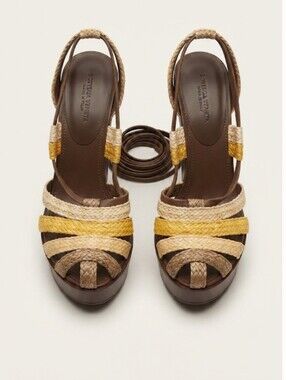 Bottega Veneta Womens Lace Up Wedge Braided Espadrelle Sandals shoes sz 39.5/9.5